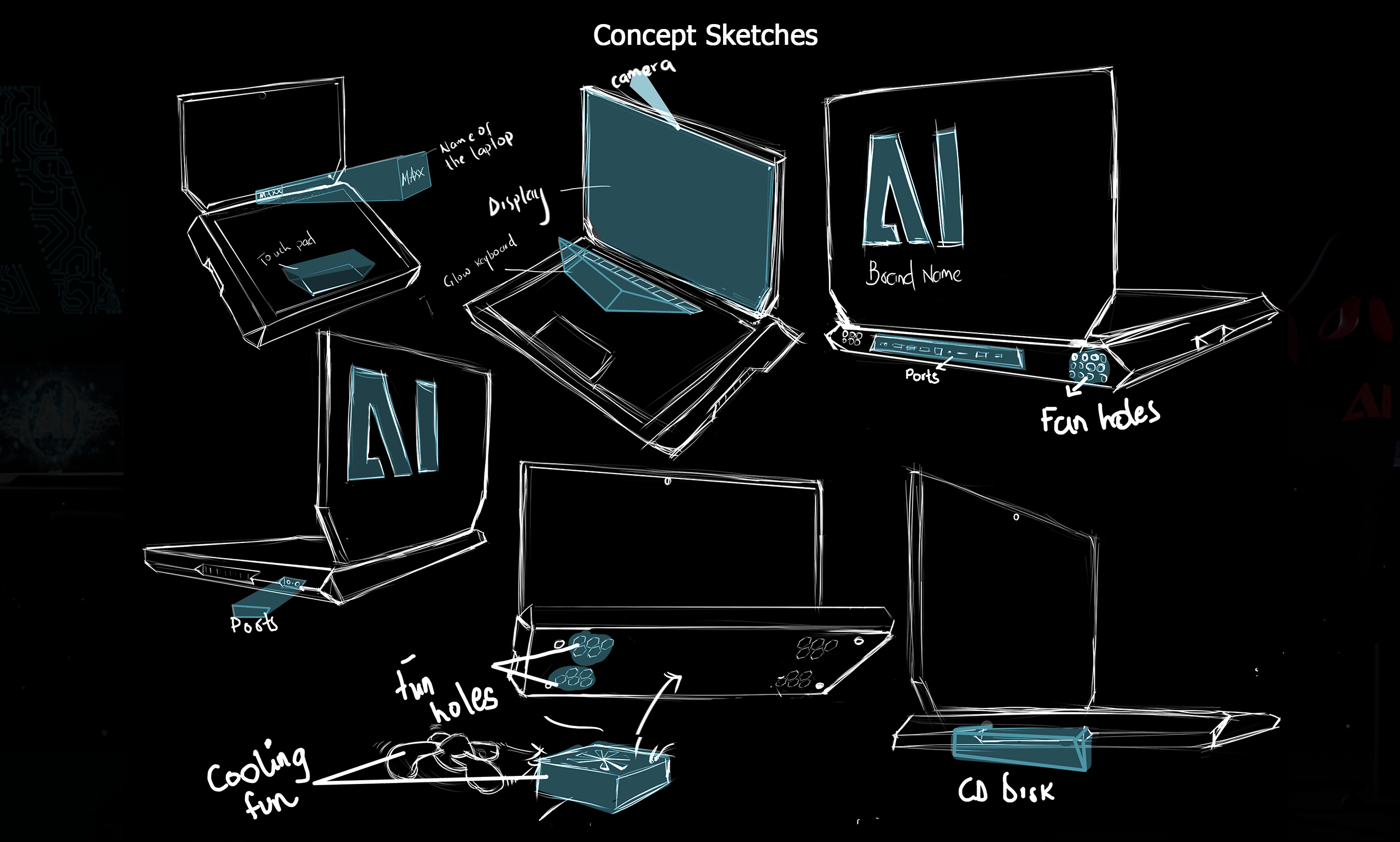 Concept sketches for the Conceptual Laptop animation